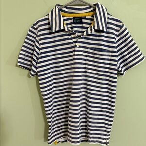 Mini Boden boys youth 9-10 Striped Polo Shirt blue and white cotton